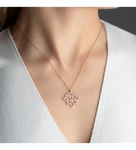 Vaoov 925 Ayar Gümüş Taşlı Lotus Kolye (Rose)