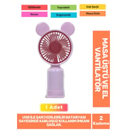 Sessiz 2 Kademeli Hafif Kablosuz 1200mAh Pervaneli Taşınabilir Usb Şarjlı Masa El Fanı Vantilatör
