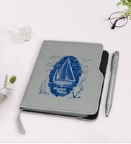 BK Gift Kişiye Özel Gemi Tasarımlı Gri Termo Deri Defter Kalem Seti-2