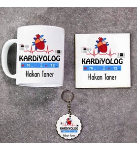 Kardiyolog Kupa Bardak Altlık ve Anahtarlık Hediye Seti (Model 1)