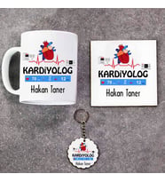 Kardiyolog Kupa Bardak Altlık ve Anahtarlık Hediye Seti (Model 1)