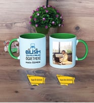 Bilişim Teknolojileri Öğretmeni Kupa Bardak Yeşil Fotoğraflı Öğretmenler Günü Hediyesi