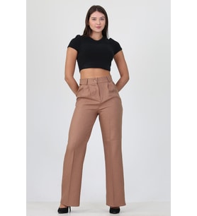 Kadın Camel Yüksek Bel Cepli Palazzo Kumaş Pantalon Ela001