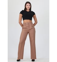 Kadın Camel Yüksek Bel Cepli Palazzo Kumaş Pantalon Ela001