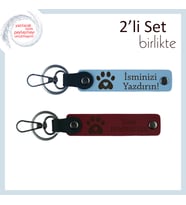 Hayvan Sevgisiyle Hazırlanan Tasarım, Sevgililer İçin Kalpli Pati Anahtarlık Seti, Gök Mavi-Bordo