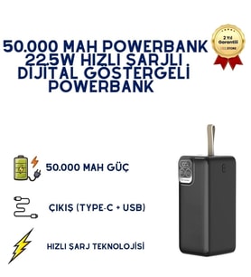 P32-5 50.000 mAh Powerbank 22.5W Hızlı Şarjlı Dijital Göstergeli Taşınabilir Şarj Cihazı