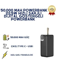 P32-5 50.000 mAh Powerbank 22.5W Hızlı Şarjlı Dijital Göstergeli Taşınabilir Şarj Cihazı