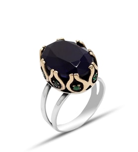 Safir Taşlı El işçiliği Otantik Gümüş Kadın Yüzük 201024713