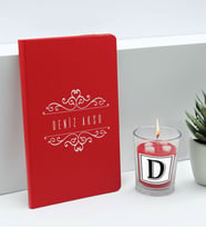 BK Gift Kişiye Özel İsimli Kırmızı Defter ve Cam Bardakta Kalp Figürlü Kokulu Mum Hediye Seti-7, Sevgiliye Hediye, Arkadaşa Hediye