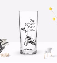 BK Gift Kişiye Özel Renkli Baskılı Rakı Şişesinde Balık Olsam Tasarımlı Rakı Bardağı-1 (Beyaz)