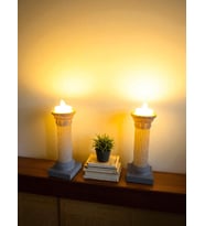 Çift Taraflı Sütun Tealight Set Mermer Beyaz 2’li Dekoratif Mumluk-Roma Sütunu Mumluk