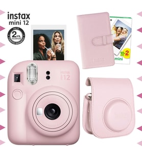 Instax mini 12 Pembe Fotoğraf Makinesi-20'li Film-Laporta Albüm ve Deri Kılıf Seti