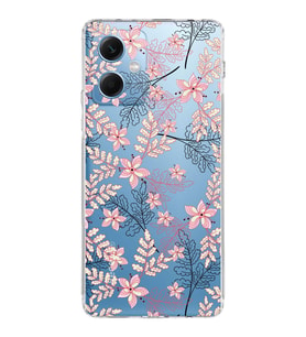 PrintiFy Xiaomi Redmi Note 12 5G Uyumlu Kamera Korumalı Floral Kırmızı Tasarımlı Şeffaf Kılıf