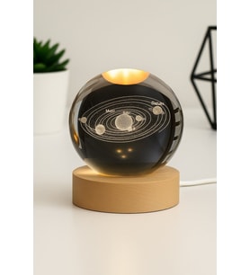 Ledli USB'li Ahşap Standlı Güneş Sistemi Temalı Kristal Küre Gün Işığı 3D Oda Masa ve Gece Lambası (Karışık)