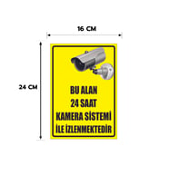 Dikkat Alan Kamera ile 24 Saat Kamera ile izlenmektedir 20x30Cm A4 Boyut Folyo Baskı Sticker, Kamera Uyarı Levhası