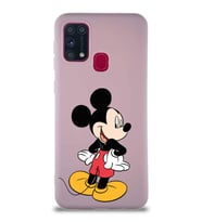 Samsung Galaxy M31 Soft Premier Kapak Mickey Mouse-D Tasarımlı Silikon Kılıf - Pudra (Şeffaf)