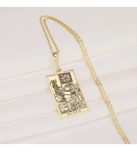 Kişiye Özel 925 Ayar Gümüş Death Tarot Kart Kolye (Gold)