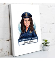 Kişiye Özel Hediye Karikatürlü En İyi Kadın Polis Memuru Kanvas Tablo