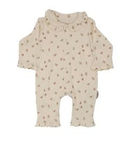 Kız Bebek Ekru Minik Çicekli Kolları Fırfırlı Bebe Yaka Çıtçıtlı Tulum