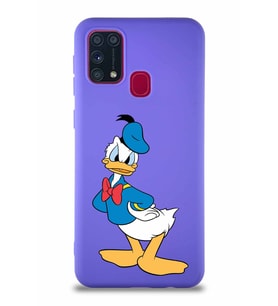 Samsung Galaxy M31 Soft Premier Kapak Donald Duck-D Tasarımlı Silikon Kılıf - Mor (Şeffaf)