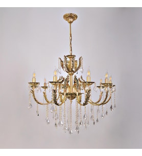 Avize Çarşısı Merit 10 Kollu Yapraklı Kristal Taşlı Gold Avize BS.0152-78-10