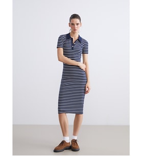 LCW Vision Lacivert Polo Yaka Çizgili Elbise