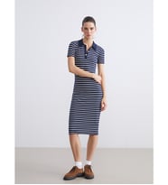 LCW Vision Lacivert Polo Yaka Çizgili Elbise