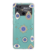 PrintiFy Xiaomi Poco C40 ile Uyumlu 1mm Slim Fit Nazar Boncuğu 5 Baskılı Şeffaf  Kılıf
