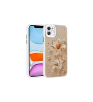 Apple iPhone 11 Uyumlu Kılıf Çiçek Desenli Parlak Taşlı Sert Silikon Zore Garden Kapak (Açık Pembe)