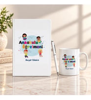 Anaokulu Öğretmenine İsme Özel Defter Kalem ve Kupa Hediye Seti