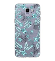 Samsung Galaxy J6 Kapak Floral Su Yeşili Tasarımlı Şeffaf Silikon Kılıf