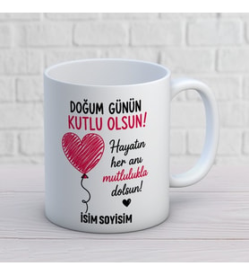 Kişiye Özel Doğum Günün Kutlu Olsun Baskılı Kupa – Hayatın Her Anı Mutlulukla Dolsun İsimli Hediye