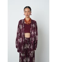 Kadın Çiçek Desenli Bordo Jakarlı Oversize Kimono