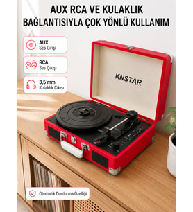 Şarj Edilebilir Taşınabilir Pikap 1800 mAh Dahili Pil Bluetooth ve Çoklu Bağlantı Seçenekli