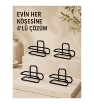 Yapışkanlı Tuvalet Kağıdı Askısı Siyah Metal Banyo Kağıtlığı 4’lü Set