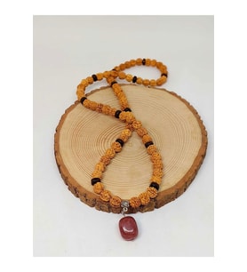 Çilek Kuvars Taşlı Rudraksha Tohum Kolye Dolama Bileklik 8mm (49724)