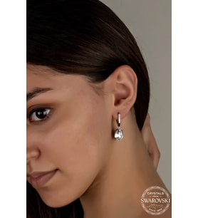 Swarovski Crystal Kadın Beyaz Oval Tırnaklı Gümüş Küpe