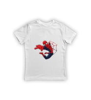 Spiderman baskılı örümcek adam pamuklu penye kumaş yazlık çocuk tişört (Beyaz)