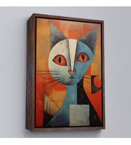Çerçeveli Pablo Picasso Tarzı - Soyut Renkli Kedi Tablo (Kahverengi)