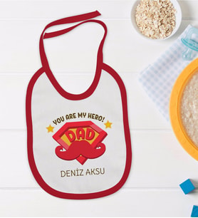 BK Kids Kişiye Özel You Are My Hero Tasarımlı Kırmızı Bebek Mama Önlüğü-1