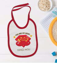 BK Kids Kişiye Özel You Are My Hero Tasarımlı Kırmızı Bebek Mama Önlüğü-1