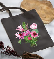 BK Gift Çiçek Tasarımlı Antrasit Kumaş Bez Çanta, Baskılı Omuz Çantası, Alışveriş Çantası, Anneye Hediye-6