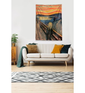 Multirenk Scream - Çığlık Leke Tutmaz Kadife Kumaş Duvar Örtüsü Duvar Halısı Tapestry (Turuncu-Mavi)