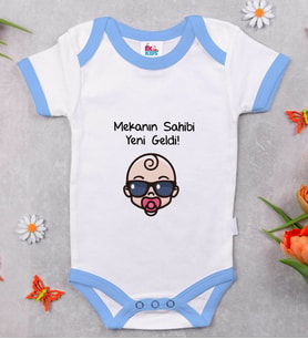BK Kids Mekanın Sahibi Yeni Geldi Tasarımlı Mavi Bebek Body Zıbın-1