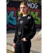 Kadın Bisiklet Yaka Düşük Kol %95 Pamuk %5 Polyester Baskılı Sweatshirt Fonksiyonel Modern