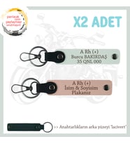 Motorcu Friends Hediye, İsim Plaka ve A Rh (+) Kan Grubu Yazılı x2 Anahtarlık, Yavruağzı-Beyaz-Laci