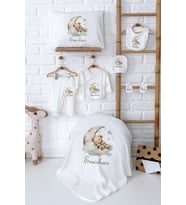 Pia Baby Premium İsim Baskılı Yenidoğan Erkek Bebek Hediyelik %100 Pamuk Zıbın Set 5048-02 (Ekru)