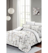Lastikli Çarşaflı %100 Pamuk Saten Çift Kişilik Nevresim Takımı Marble Geo