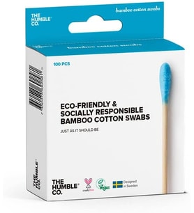 Humble Co. Bambu Pamuklu Kulak Temizleme Çubuğu 100 Adet (Mavi) Bambu Cotton Swabs%100 biyolojik olarak parçalanabilir, Organik doğal renkli pamuk, Vegan