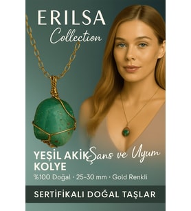 Sertifikalı Tel Sargılı Doğal Yeşil Akik Taşı Kolye – Altın Kaplama Huzur ve Denge Taşı (Çok Renkli)